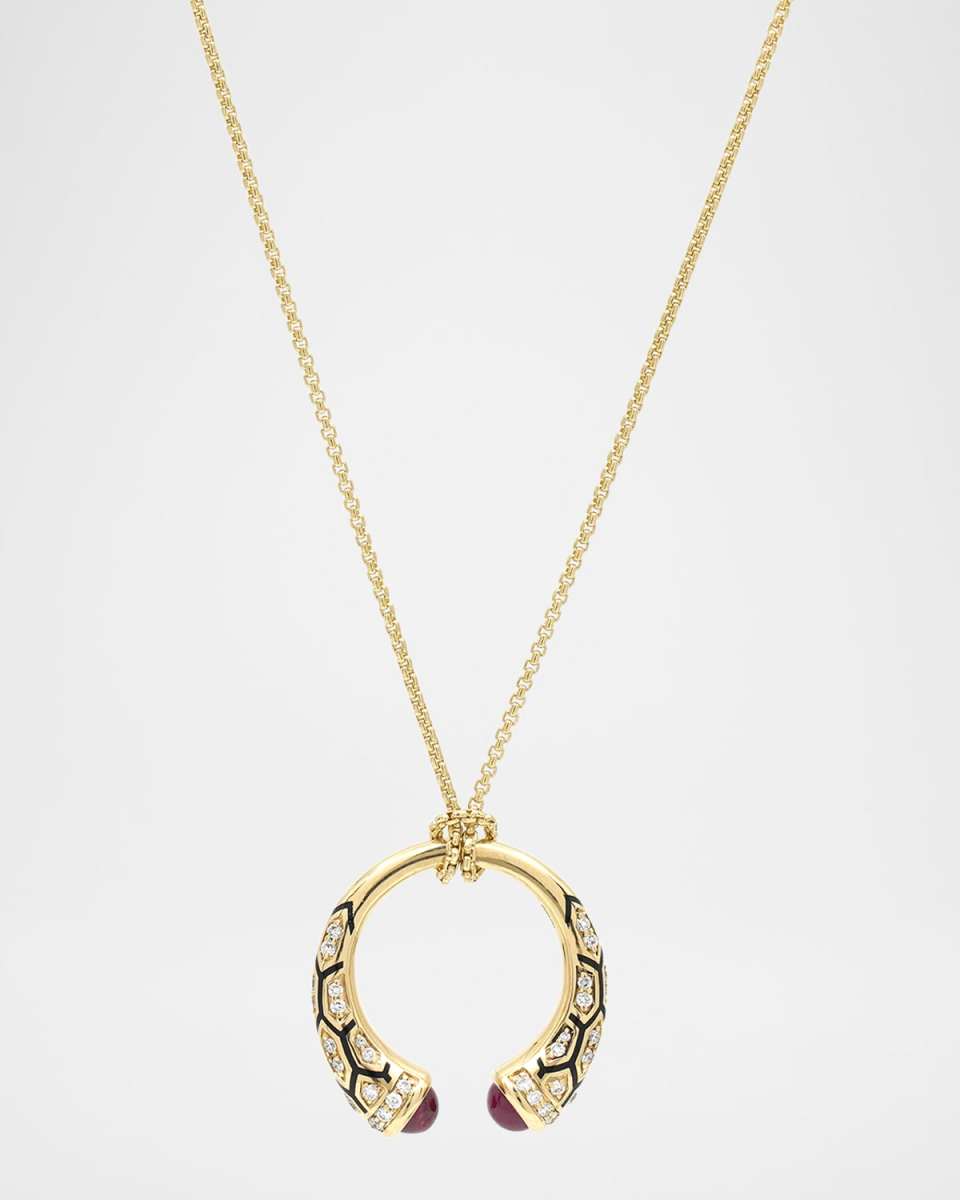 18K Yellow Gold Mushabbak Diamond and Ruby Pendant Necklace